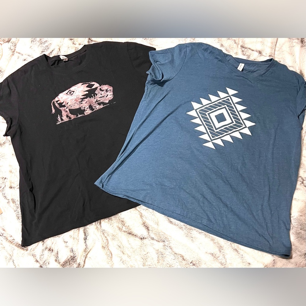 Bella Canvas Teal Short-Sleeve Tee with White Aztec + Black Buffalo set of 2XL